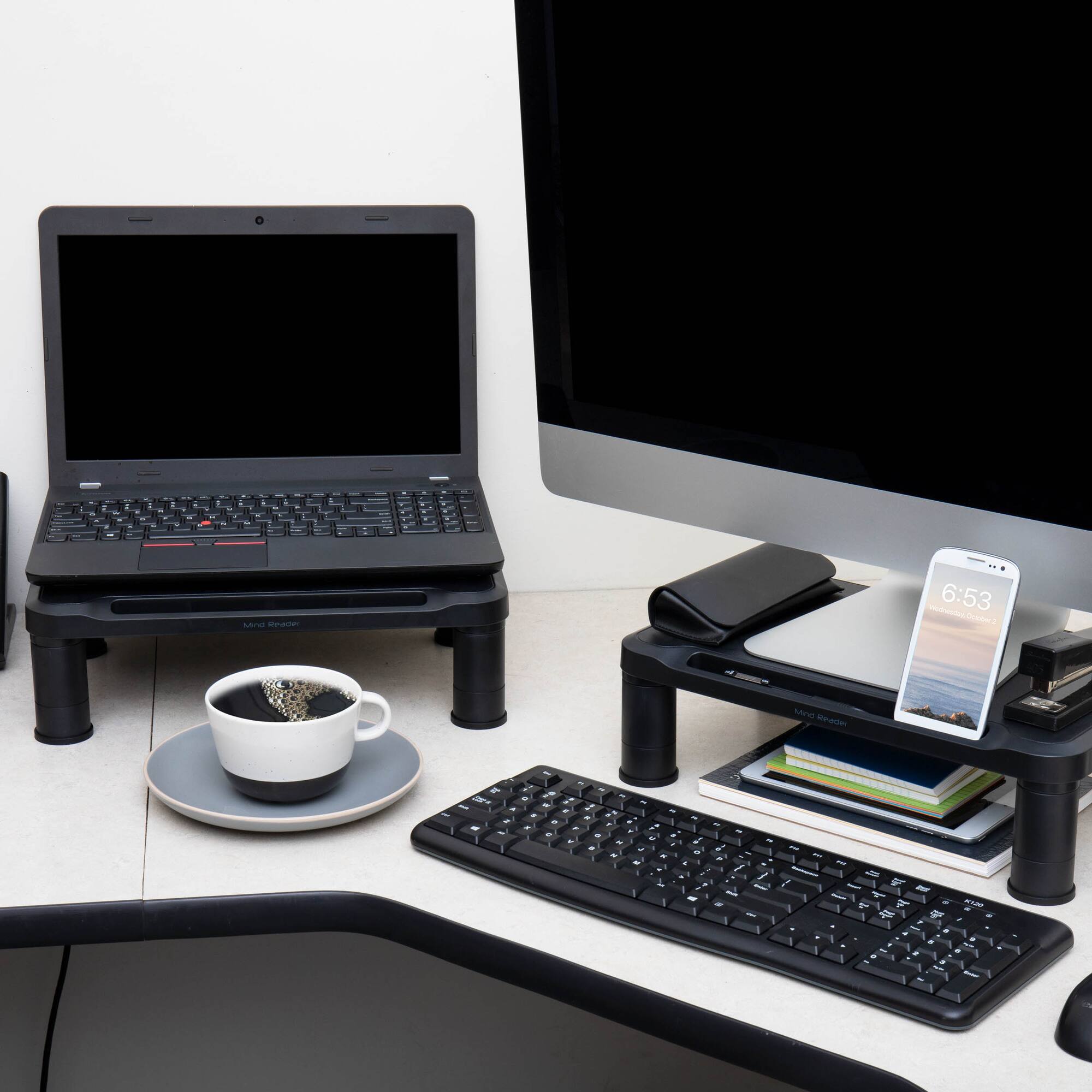 Mind Reader Black Small Plastic Monitor Riser Stand Set